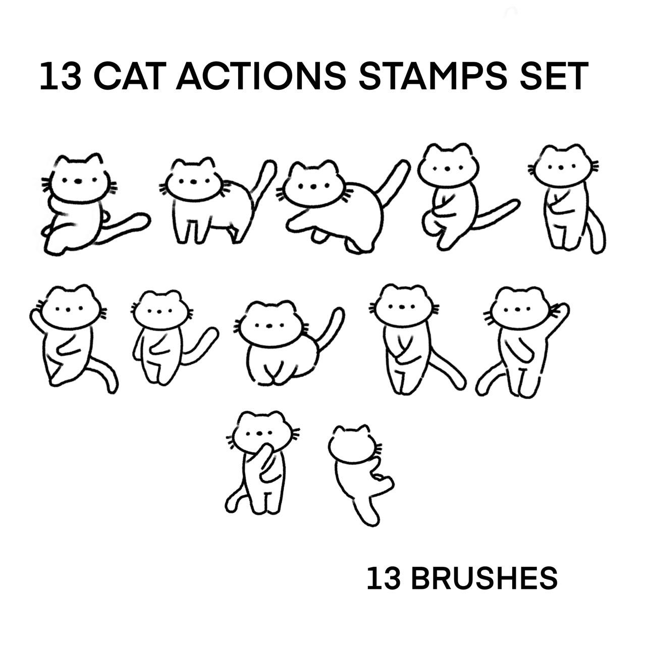 13 CAT ACTIONS STAMPS SET