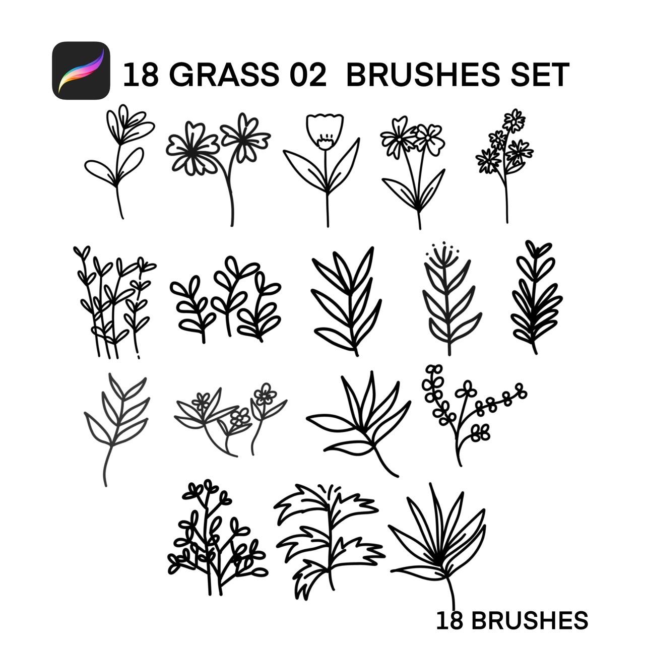 18 GRASS 02 BRUSHES SET