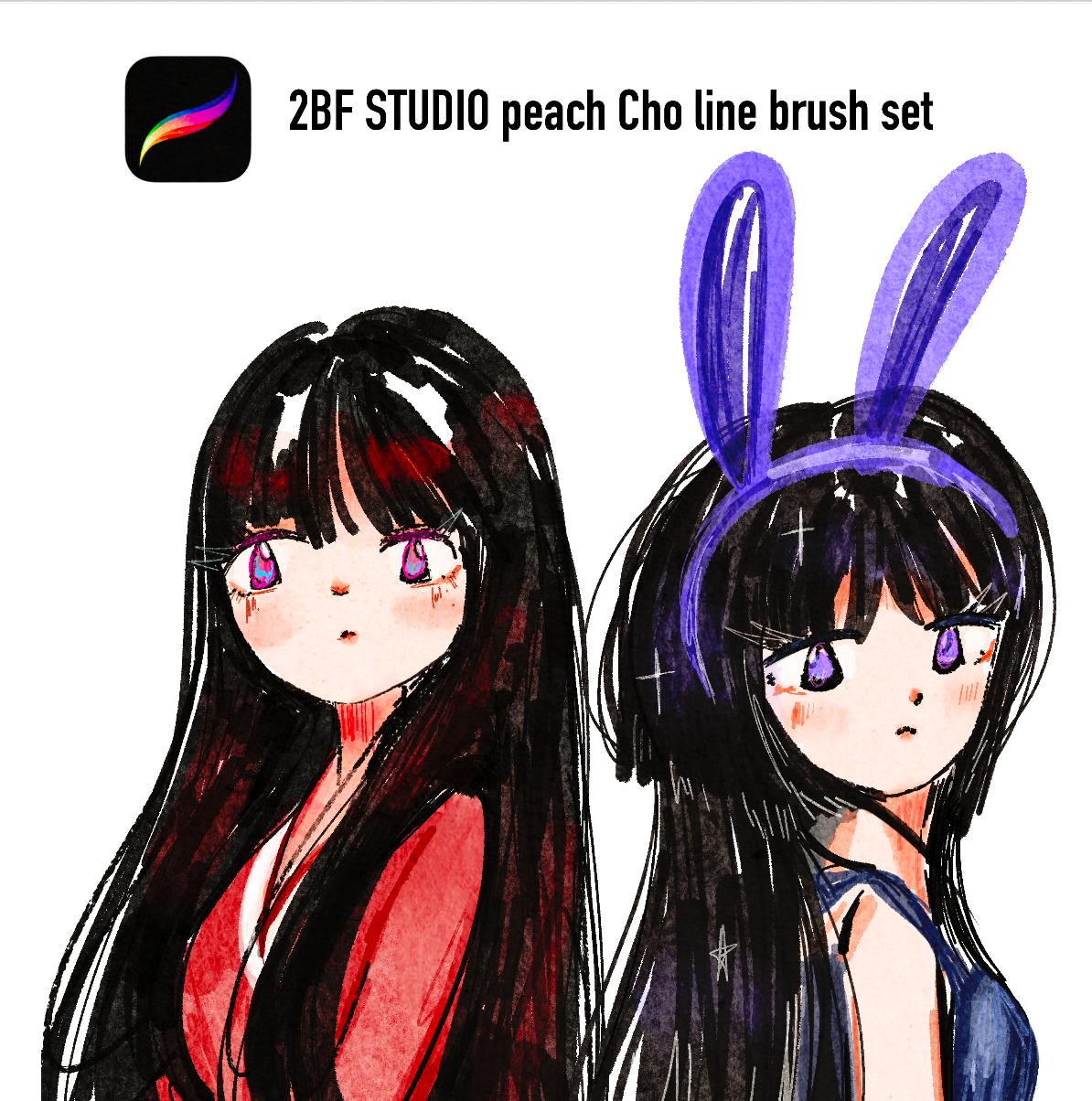 2BF STUDIO peach Cho line brush set for procreate