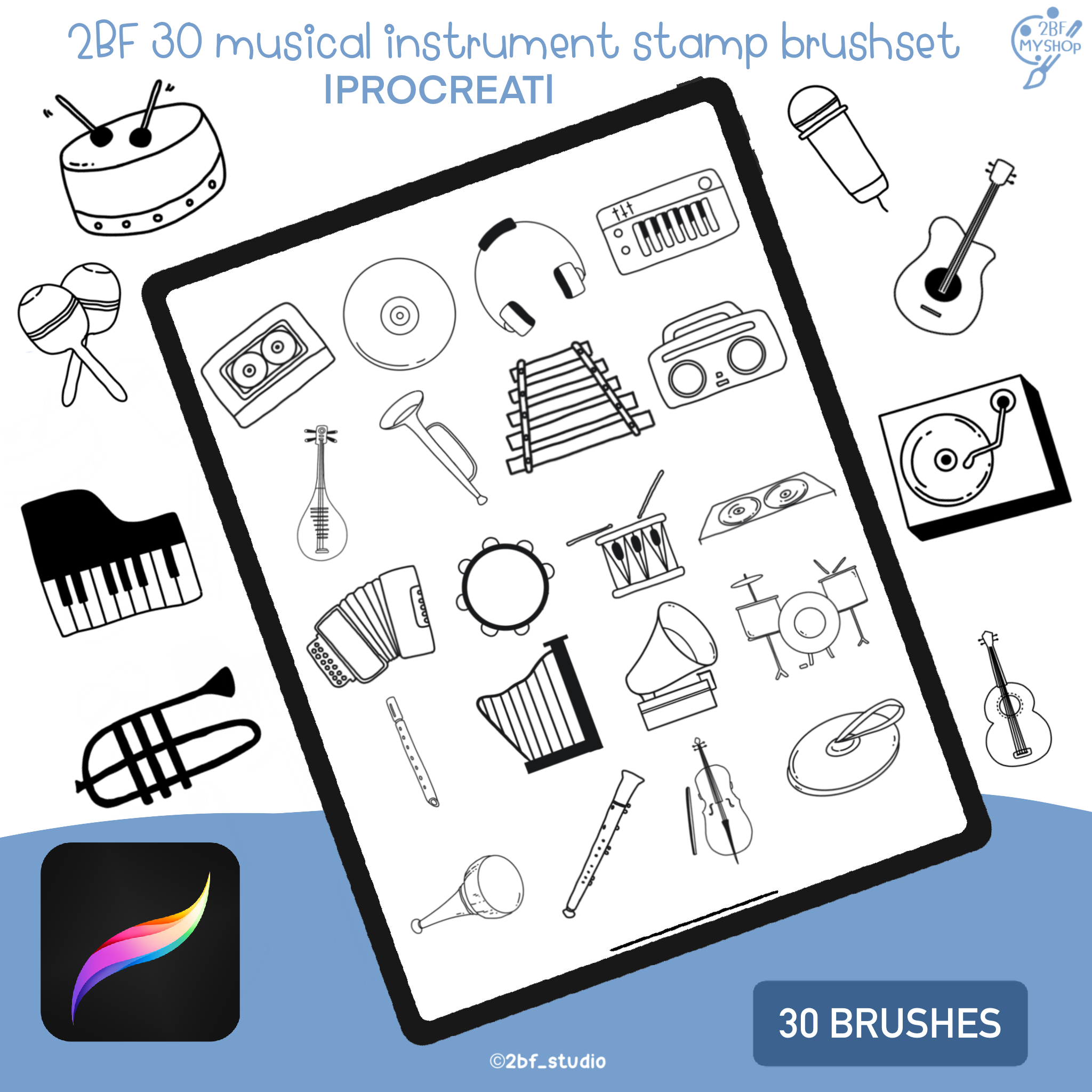 2BF 30 Musical Instrument Stamp BRUSHES SET