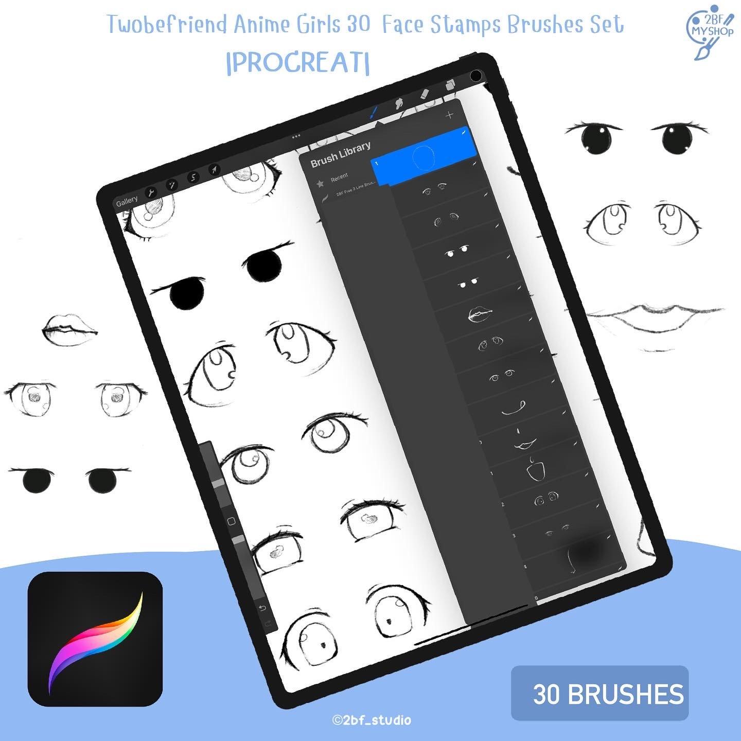 Twobefriend Anime Girls 30 Face Stamps Brushes Set |PROCREAT BRUSHED|