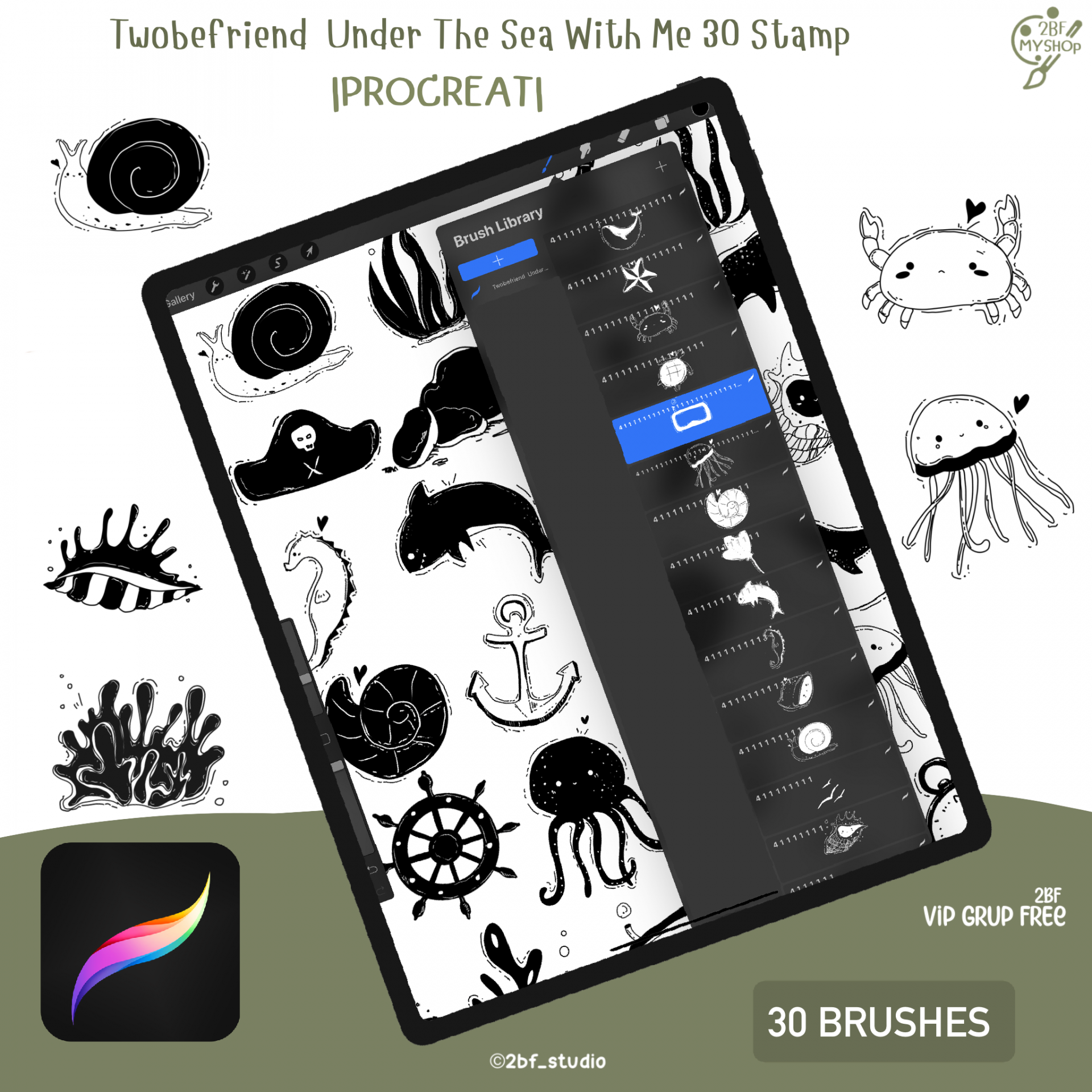 Twobefriend Under The Sea With Me 30 Stamp |PROCREAT BRUSHED|