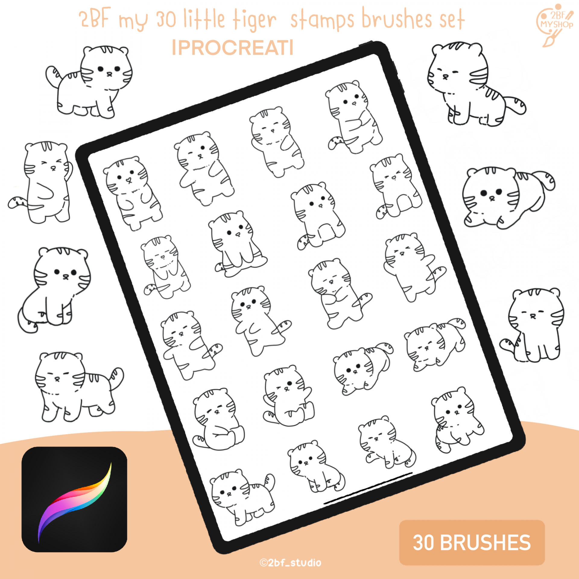 2BF my 30 little tiger stamps brushes set |PROCREAT BRUSHED|