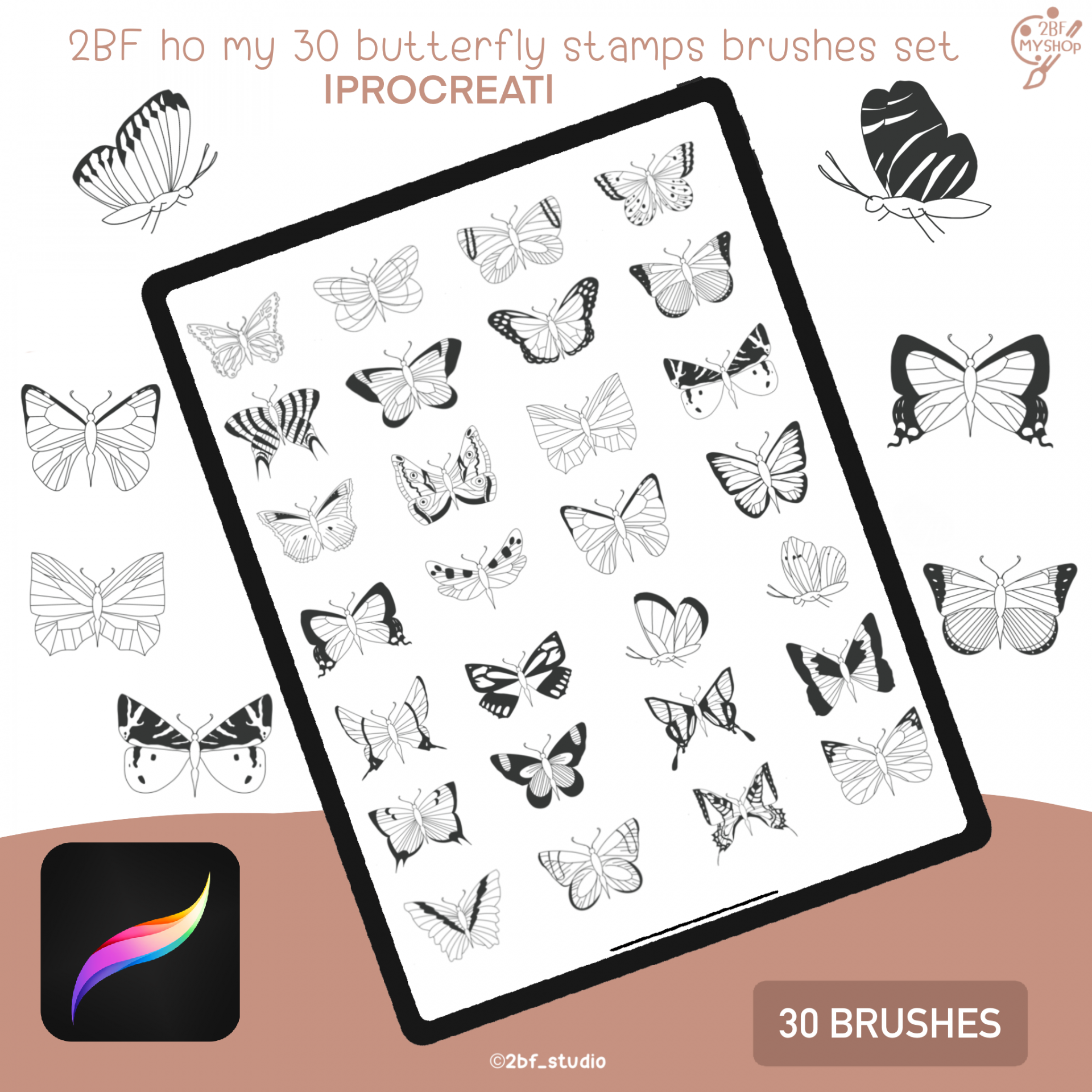 2BF ho my 30 butterfly stamps brushes set |PROCREAT BRUSHED|