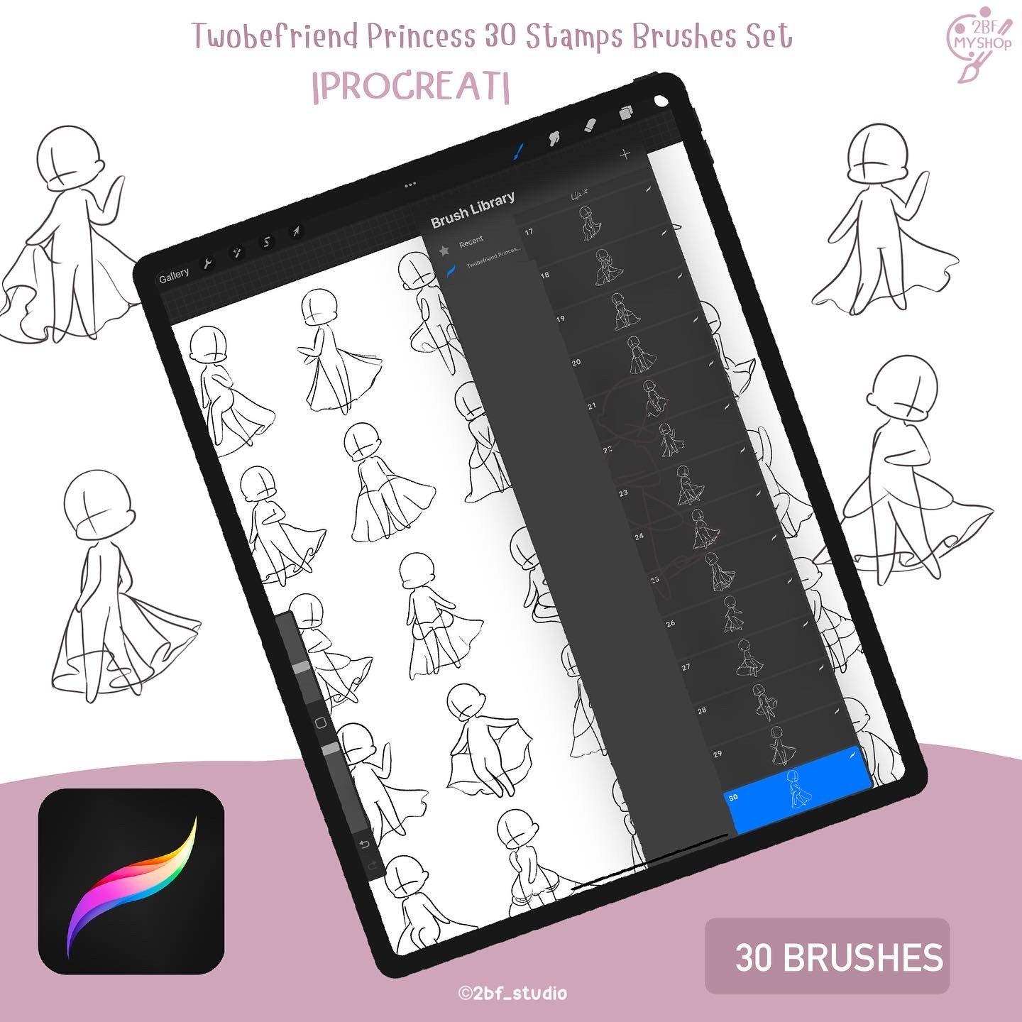 Two Twobefriend Princess 30 Stamps Brushes Set |PROCREAT BRUSHED|