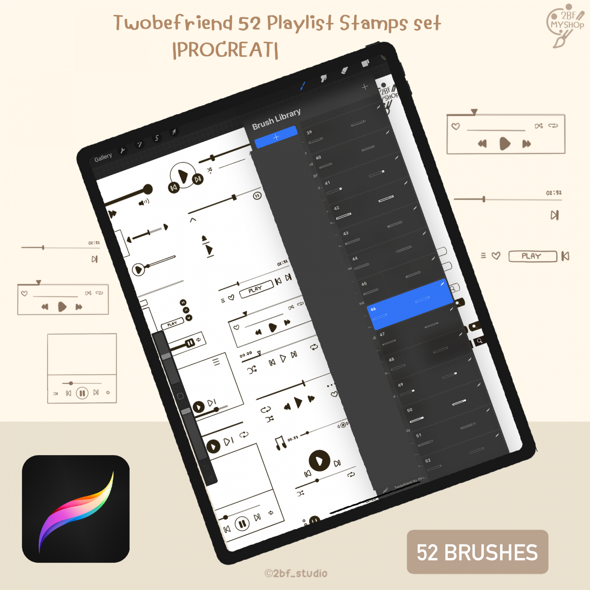 Twobefriend 52 Playlist Stamps set |PROCREAT BRUSHED|