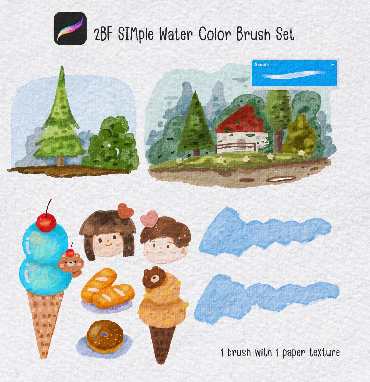 2BF SIMple Water Color Brush Set  Procreate