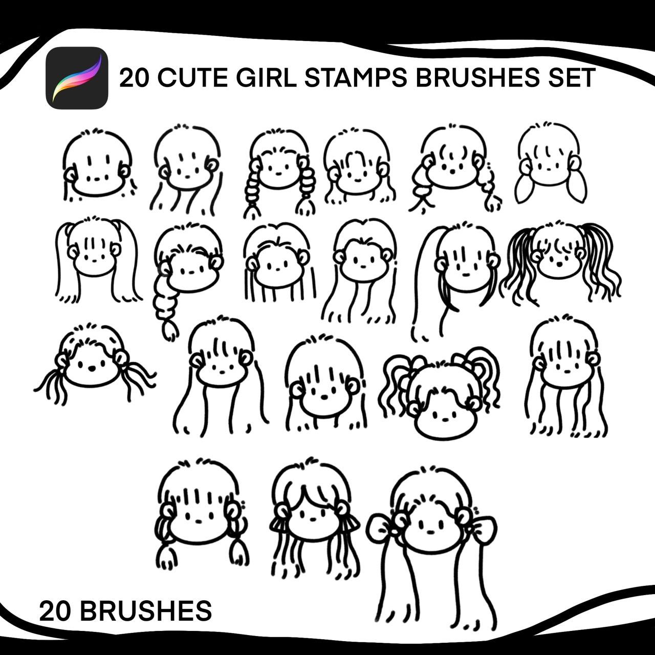 20 CUTE GIRL STAMPS BRUSHES SET